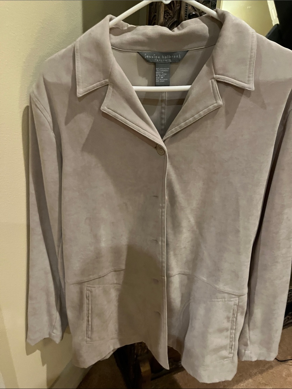 Jessica Holbrook Taupe Suede-Look Button Front Jacket